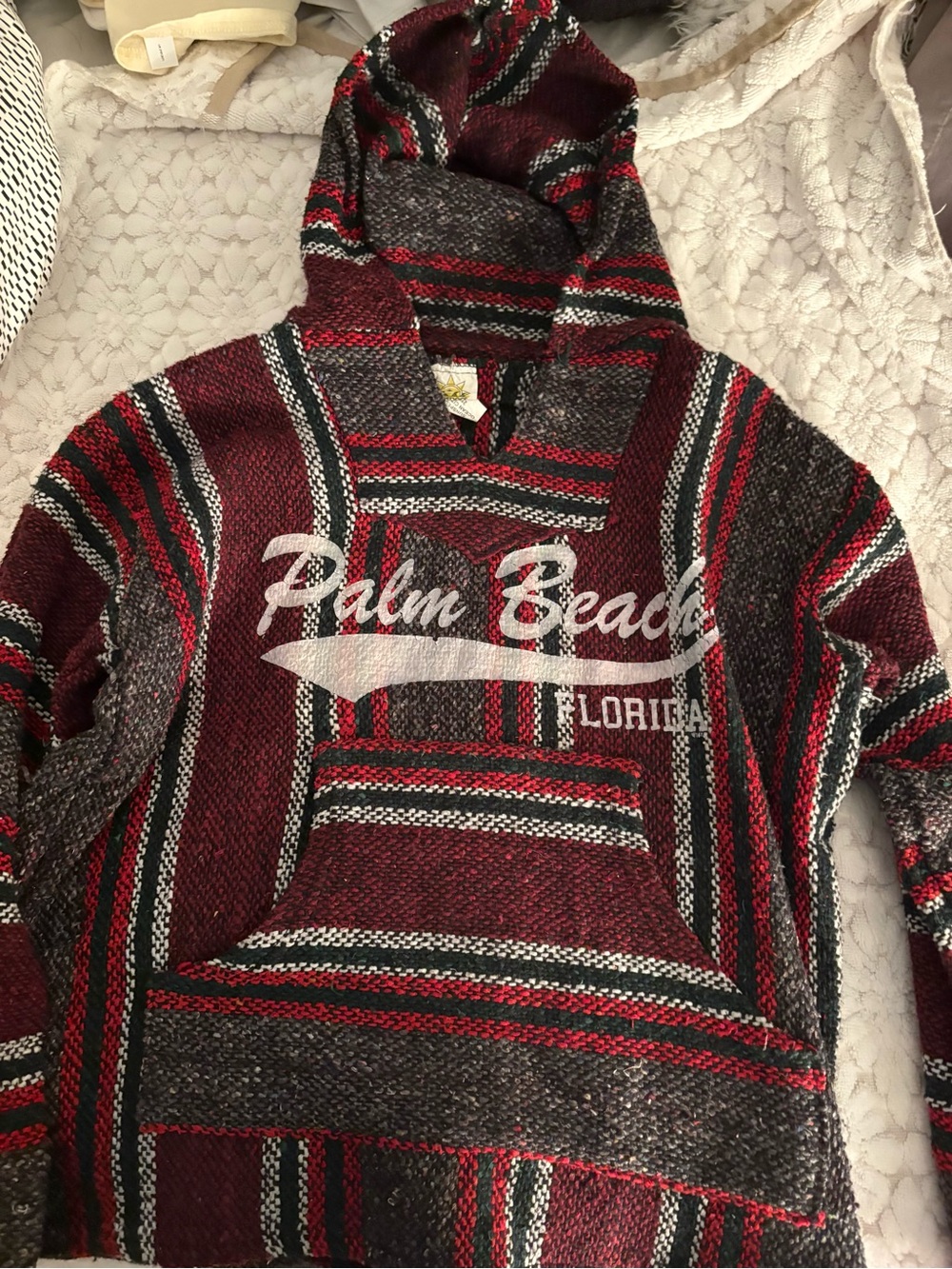 Palm Beach Striped Baja Crewneck Hoodie - Burgundy/Gray